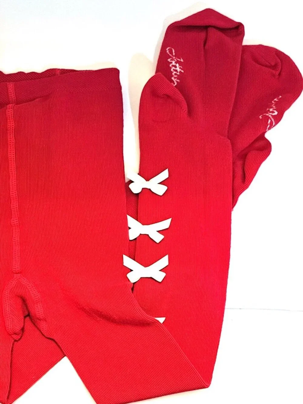 NWT Jottum Toddler Persian Red Tights w/ White Bows 3-4 Years